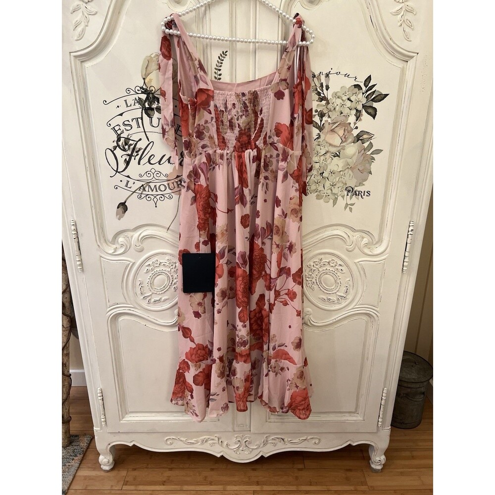Lulus Summer Invite Midi Dress Blush Rose Tie Strap Tiered Size L NWT - Picture 5 of 9